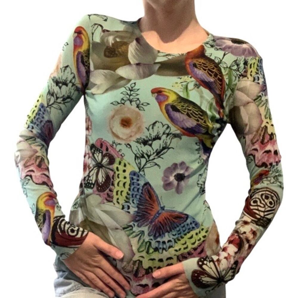 Petit Pois Mesh Butterfly Bird Floral Statement Top Medium